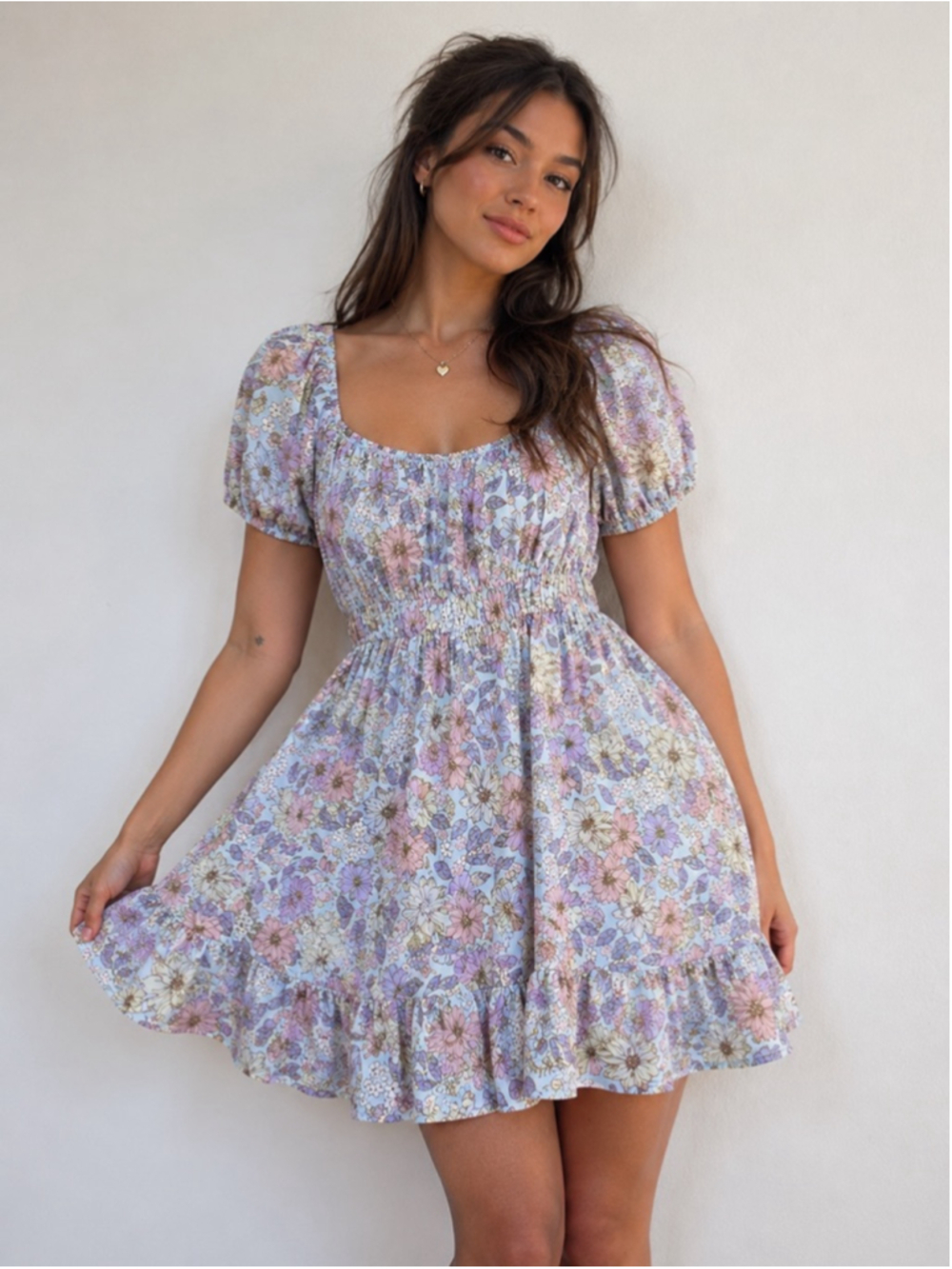 Coquette Praire Floral Babydoll Mini Dress Cottagecore Puff Sleeve Small